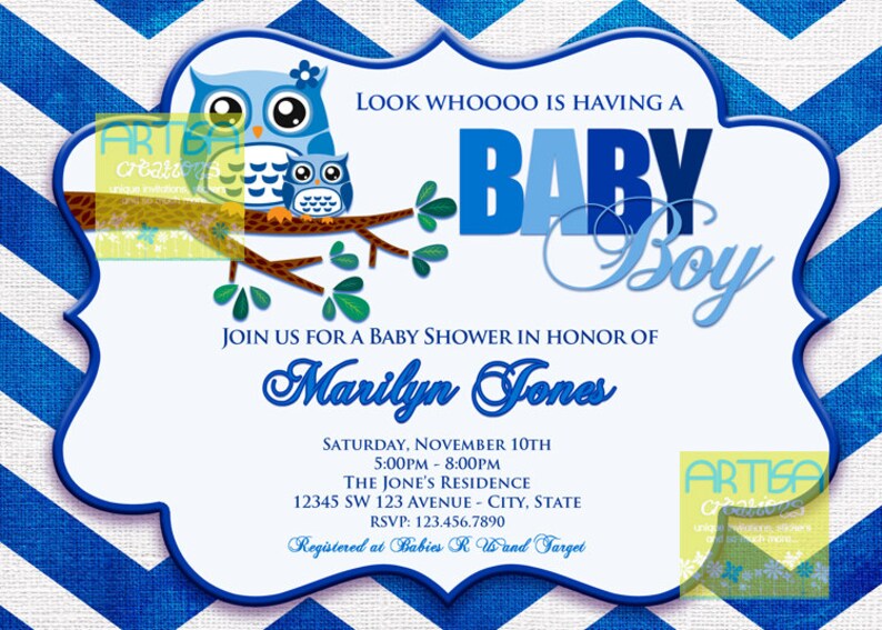 Blue Owl Baby Shower Invitation Owl Baby Boy Shower Invitation Blue Owls Baby Shower Invitation