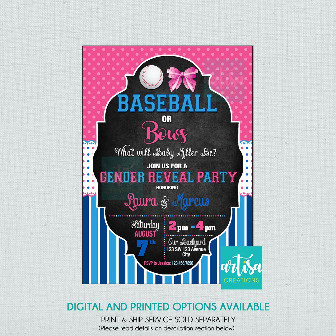 Baseball or Bows Gender Reveal Invitation, Baseball or Bows Invitation