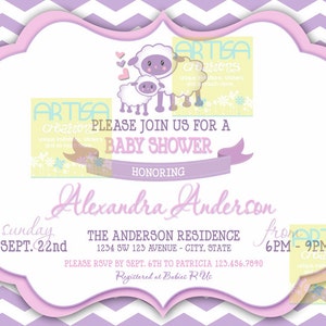 Chevron Little Lamb Baby Girl Shower Invitation - Chevron Little Sheep Invitation - Sheep Baby Girl Shower Invitation DIY - Lamb Invitation