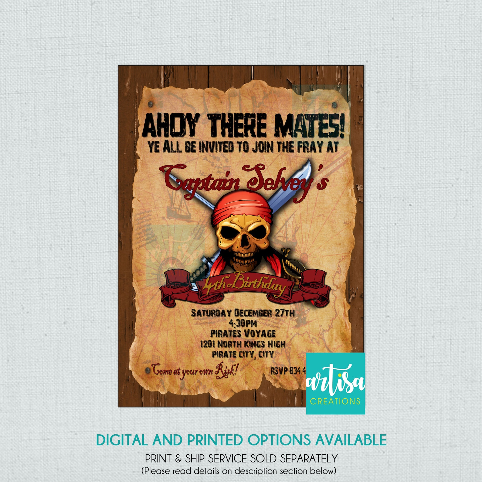 Pirate Invitation Pirate Birthday Invitation DIY Printable Etsy