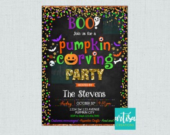 Pumpkin Carving Party Invitation, Pumpkin Decorating Party Invitations, Spooktacular Halloween Party, Pumpkin Carving Party Invitations