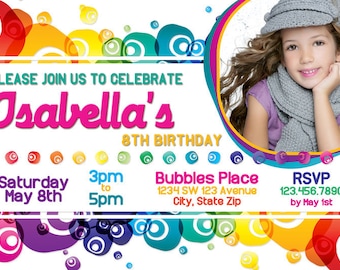 Color Bubbles Invitation Printable File DIY - 5x7" Bubbles Birthday Invitation DIY - Colorful Bubbles Birthday Invitation