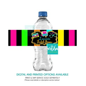 Étiquette d'eau de thème des années 80, étiquette d'eau de fête des années 80, étiquette d'eau de fête des années 90, fichier numérique d'étiquette d'eau