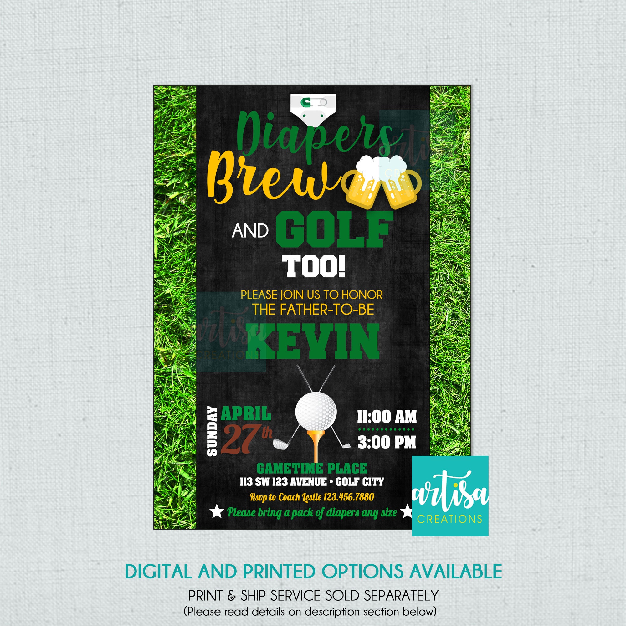 Diapers Brew and Golf Too Baby Shower Invitation Golf Guys Etsy