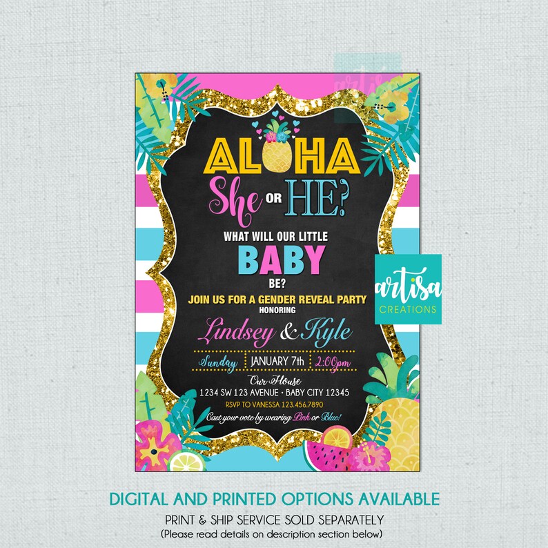 Aloha Gender Reveal Invitation Tropical Gender Reveal Etsy