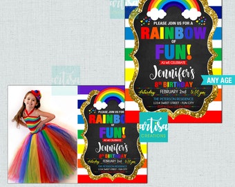 Rainbow Invitation, Rainbow Birthday Invitation, Over the rainbow invitation, birthday over the rainbow, colorful rainbow invitation