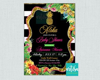 Aloha Baby shower invitation, Hawaiian baby shower invitation, tropical baby shower invitations, luau baby shower invitation, aloha baby sho