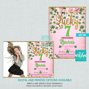 Lucky 7 Invitation, St Patricks 7th Birthday Girl Invitation, St Patrick Birthday Girl Invite, St Patricks Birthday Invitations, Lucky 7 inv