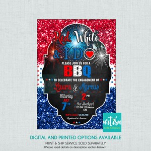 Patriotic Engagement bbq Invitation, 4th of July engagement BBQ Invitation, red white I do invitation, I do BBQ 4th of July, Memorial BBQ