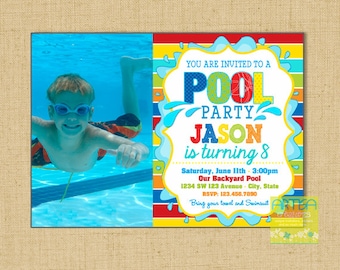 Pool Party Invitation, Pool Party Birthday Invitation, Boy Pool Party Invitation, Pool birthday party invitation, summer birthday, pool inv