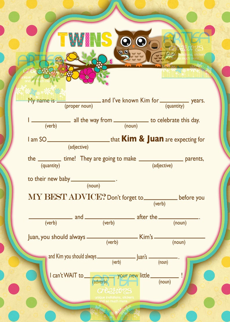 Twins Owls Baby Shower Wishes for Baby Card Owls Baby Shower - Etsy