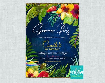 Summer Party Invitation, Summer Birthday, Summer get together invitation, summer bash, Summer cookout, summer invitation, Summer birthday