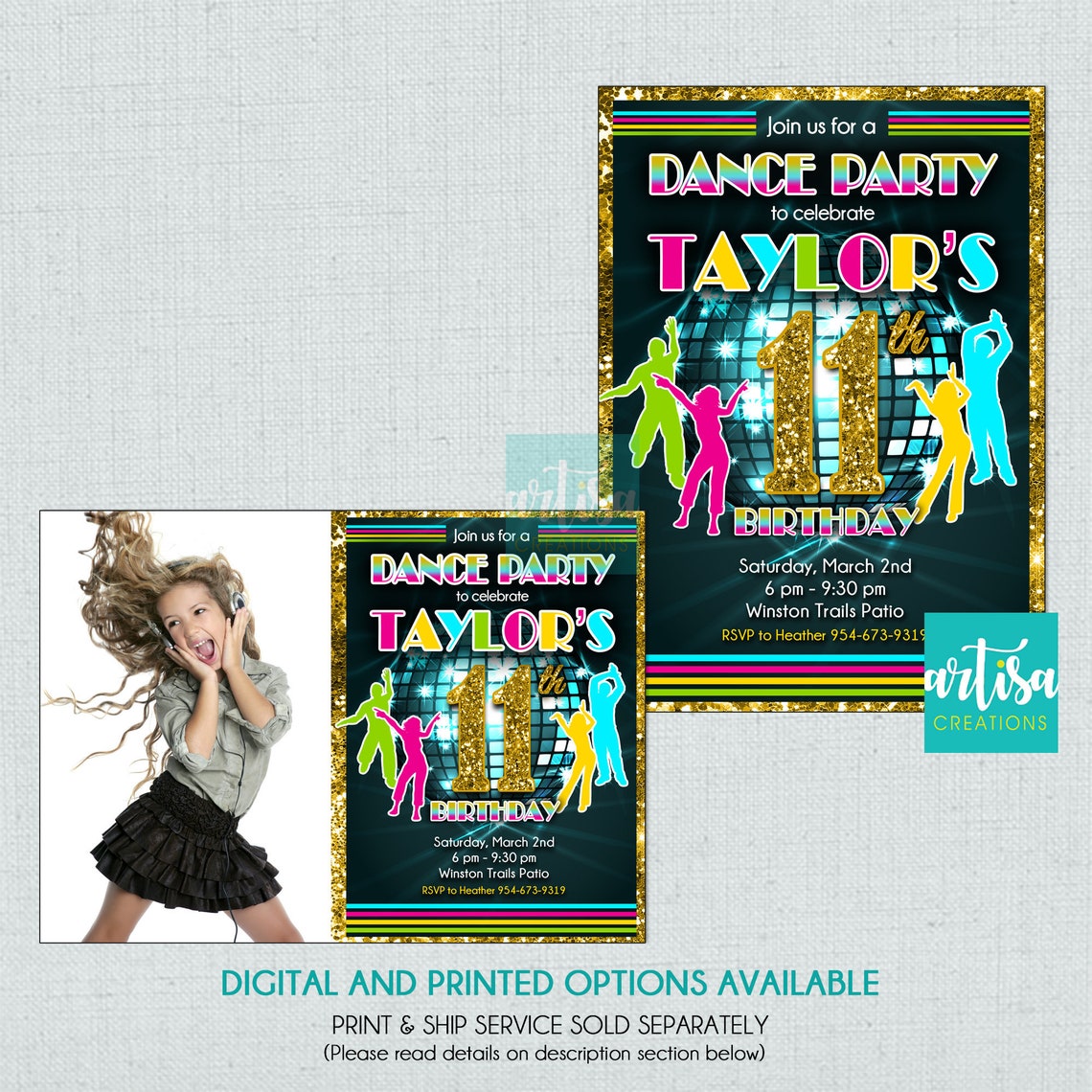 Dance party birthday invitation disco birthday party dancing etsy
