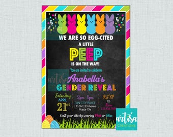 Invitación para revelar el género de Pascua, revelación del género de los amigos de Pascua, revelación del género de niño y niña en Pascua, revelación del género del conejito, revelación del género del conejito de Pascua
