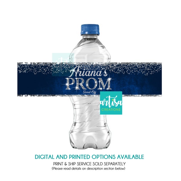 Prom Send Off water labels, navy and gold prom send off water label, prom water digital file