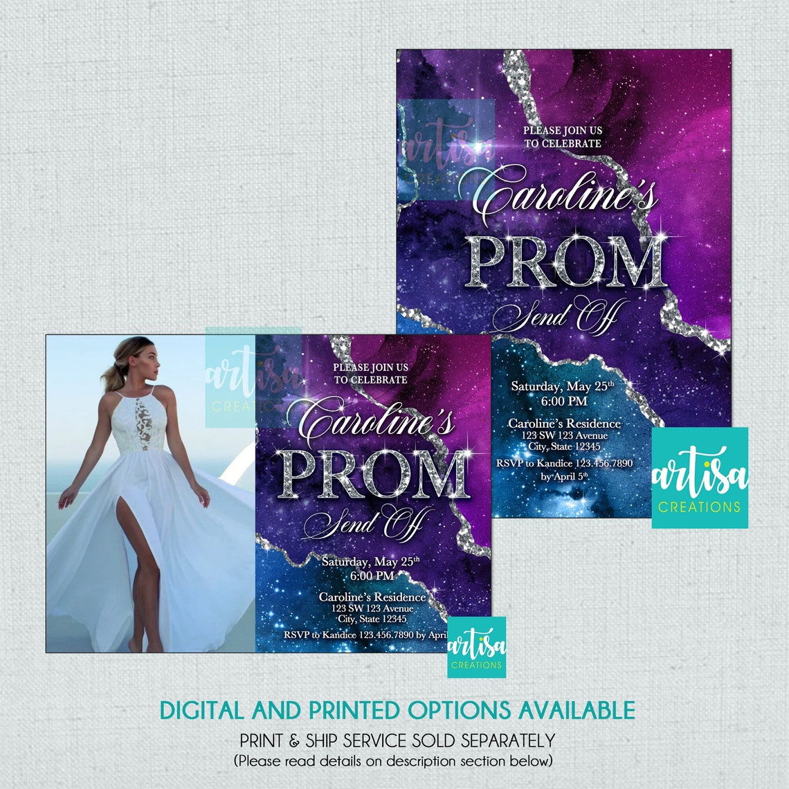 Prom Send off Invitation, Pink Purple Blue Teal Prom Send off ...