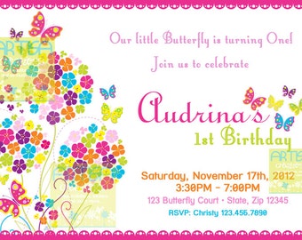 Butterfly Invitation  - Bright Color Butterflies Birthday Invitation - Butterfly Birthday Invitation - Summer Butterflies and Flowers