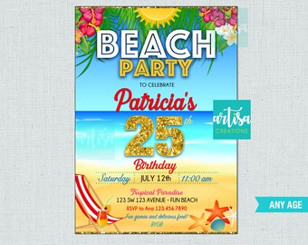 Beach Party Invitation, Beach Invitation, Beach Get Together Invitation, Beach Birthday Invitation, Beach Bash Invitation, Beach Invitations