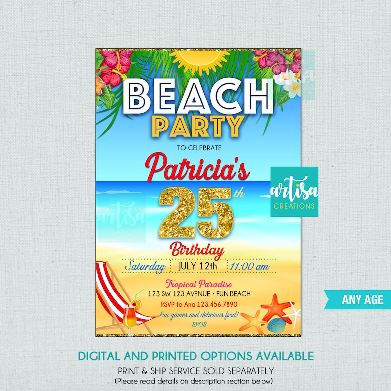 Beach Party Invitation Beach Invitation Beach Get Together Etsy