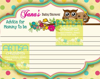 Baby Twins Owls Advice Card - Neutral Gender Baby Owls Advice Card for Mom to Be - Twins Owls Advice Card - FAmily Owls Advice Card