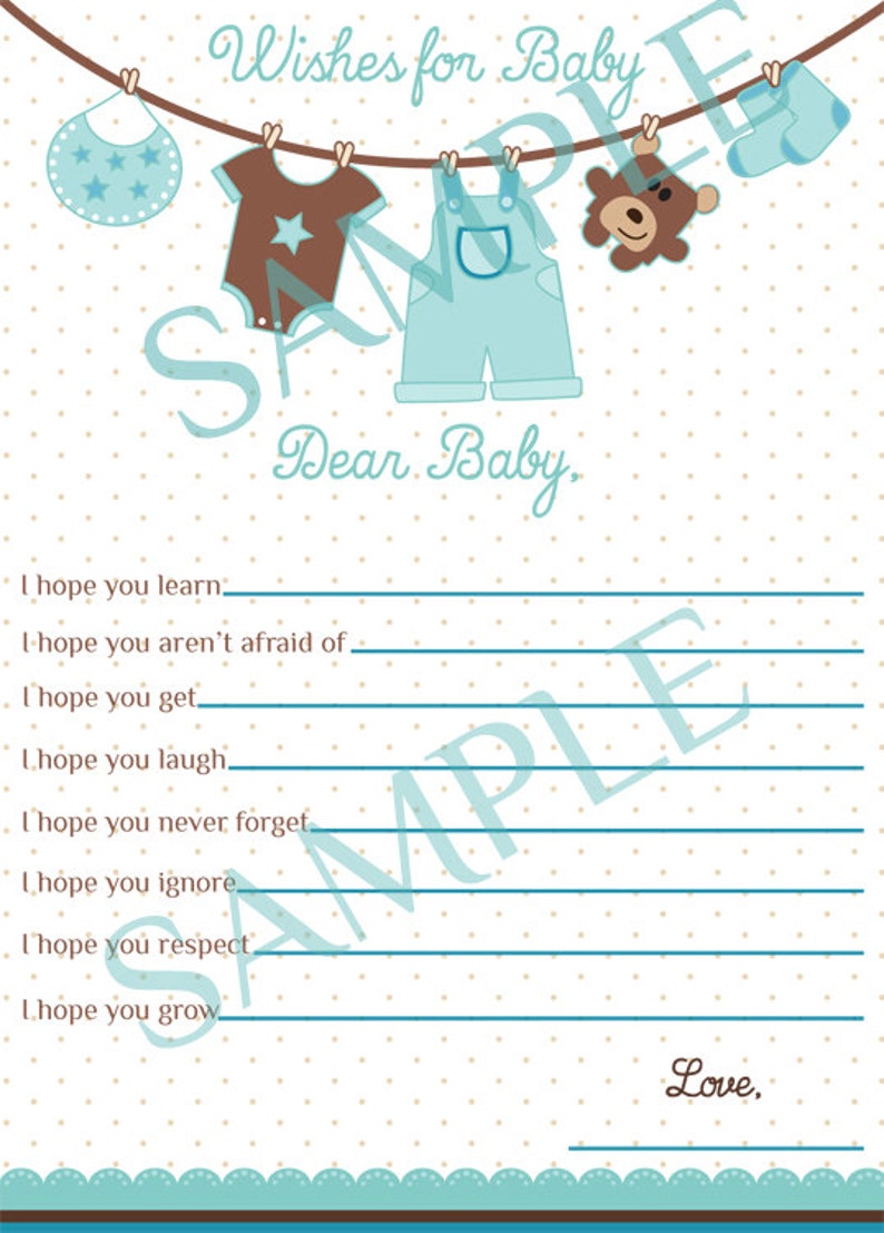 Wishes For Baby Card Boy Baby Shower Wishes For Baby Boy Etsy
