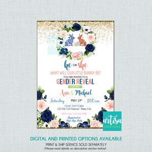 Easter Gender Reveal Invitation, Easter party gender reveal, Boy Girl gender reveal easter, bunny gender reveal, easter bunny gender reveal