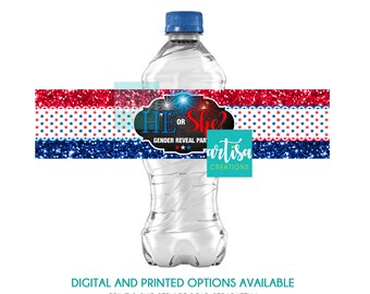 Etiqueta de agua de revelación de género patriótico, etiquetas de agua de revelación de género de petardo, etiquetas de agua de revelación de género del 4 de julio, laboratorio de agua de revelación de género