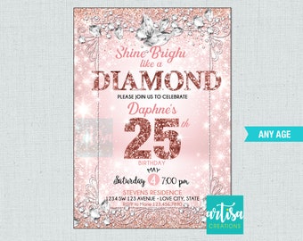 Brilhe como um convite de diamante, brilhe como um convite de aniversário de diamante, convite de aniversário de diamante, convite de diamantes
