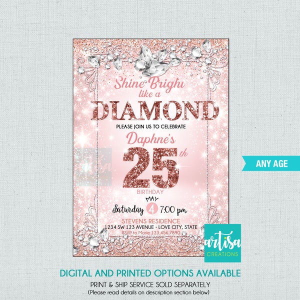 Shine bright like a Diamond invitation, shine bright like a diamond birthday invitation, diamond birthday invitation, diamonds invitation