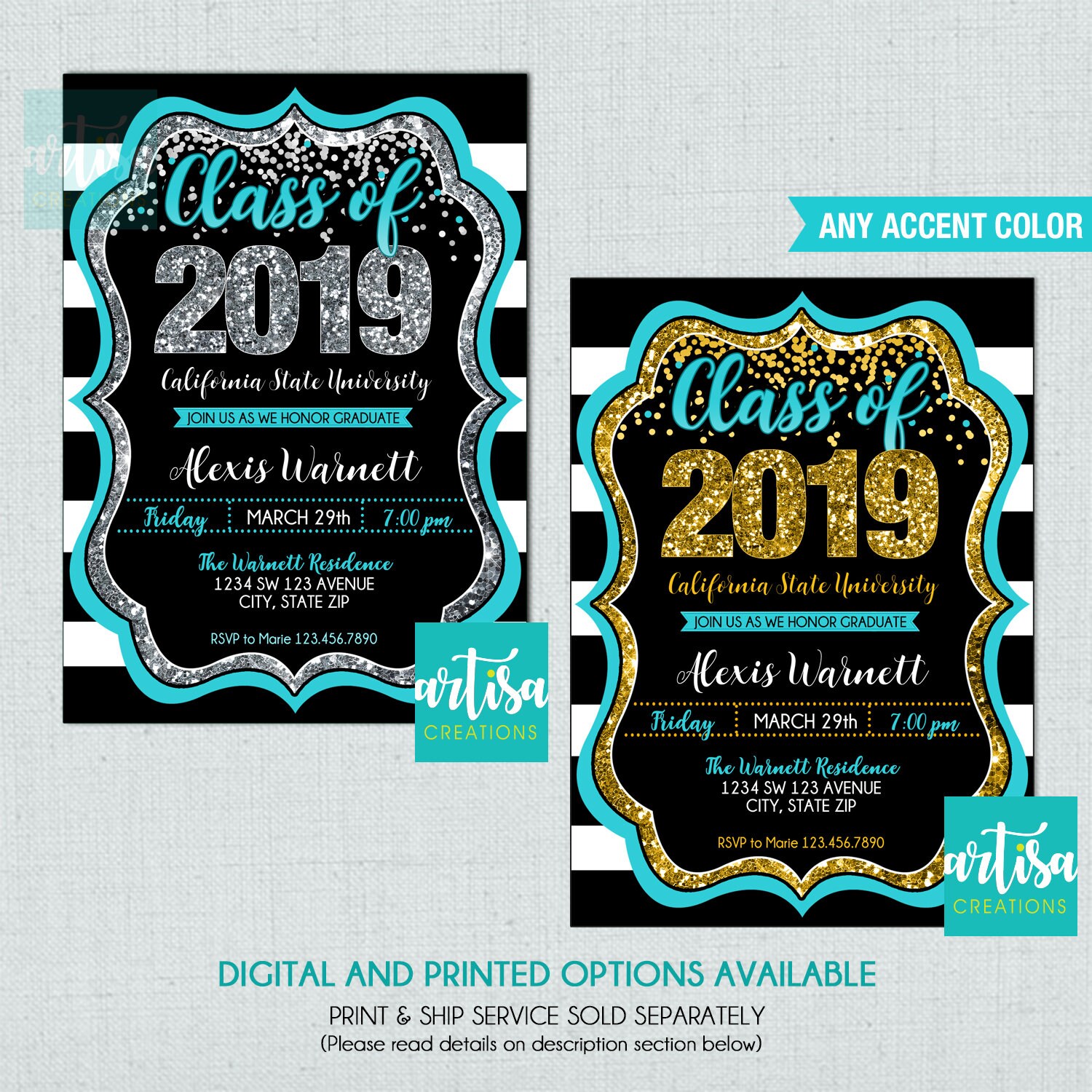 Navy Blue Graduation Invitation Navy Blue Gold Graduation - Etsy
