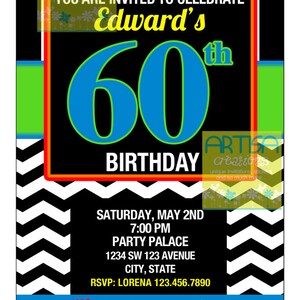 Chevron Milestone Birthday Invitation - 20th, 30th, 40th, 50th, 60th, 70th, 80th, 90th Birthday Invitation, Any Age Adults Birthday Party