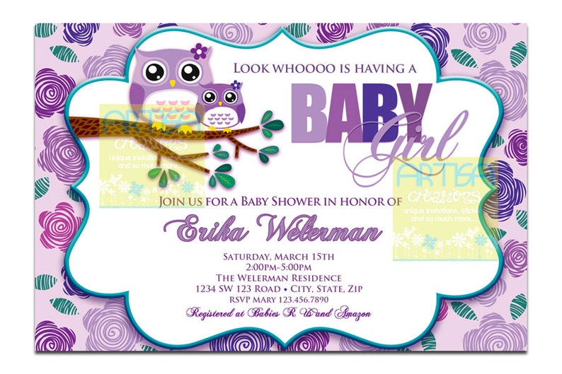 Purple Owl Wishes for baby card Lilac Owl Baby Girl wishes | Etsy