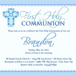 Invitations à la première communion du garçon, invitations à la communion, invitations à la première communion sainte pour les garçons - Baptême - Invitation à la baptême
