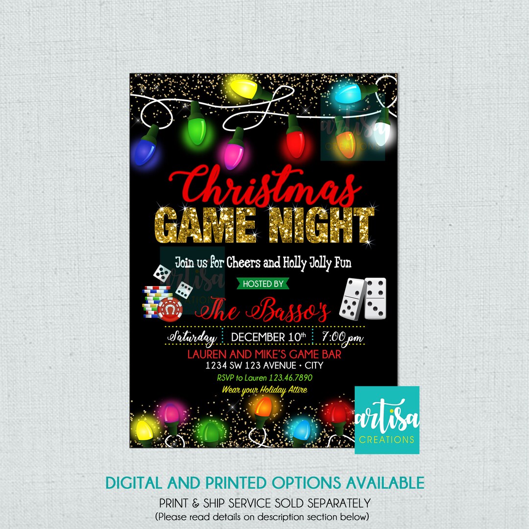 Christmas Game Night Party, Game Night Holiday Party Invitation, Board ...