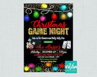 Christmas Game night party, Game night Vakantie party uitnodiging, Board Game Christmas Night Party, Game Night Party Uitnodiging