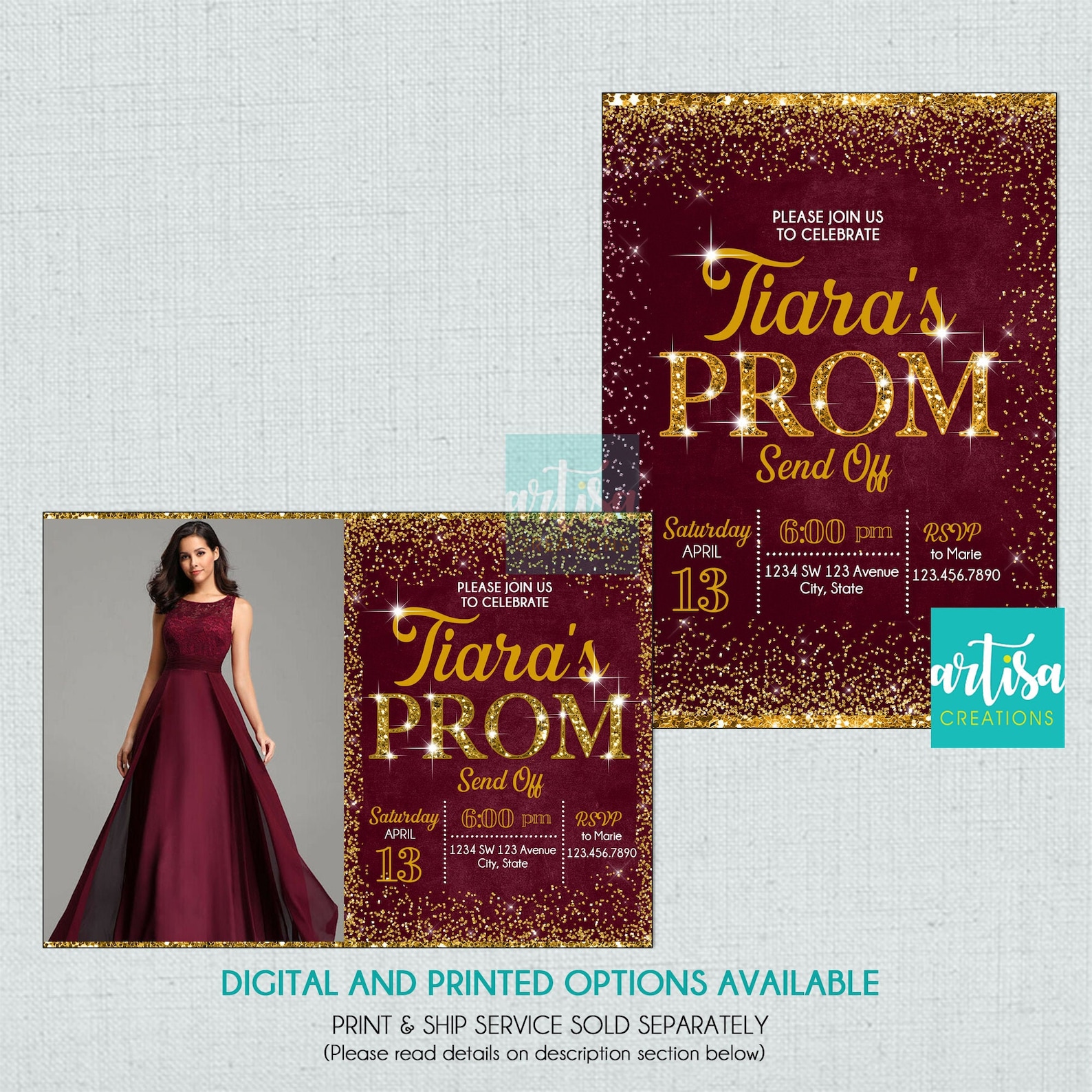 prom-send-off-invitation-burgundy-gold-prom-send-off-etsy