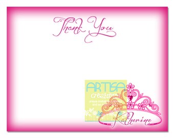 Princess Thank You Card  - Tiara Thank You Cards - Pink Jewel Princess Tiara Thank You Cards - Pink Princess Tiara Note Card