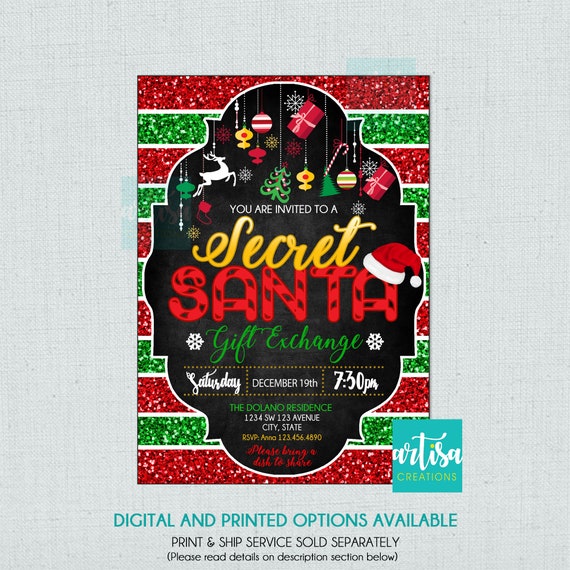 Secret Santa Invitation, Secret Santa Gift exchange invitation, Invitation Secret Santa, gift exchange invitation, Secret Santa invite DIY