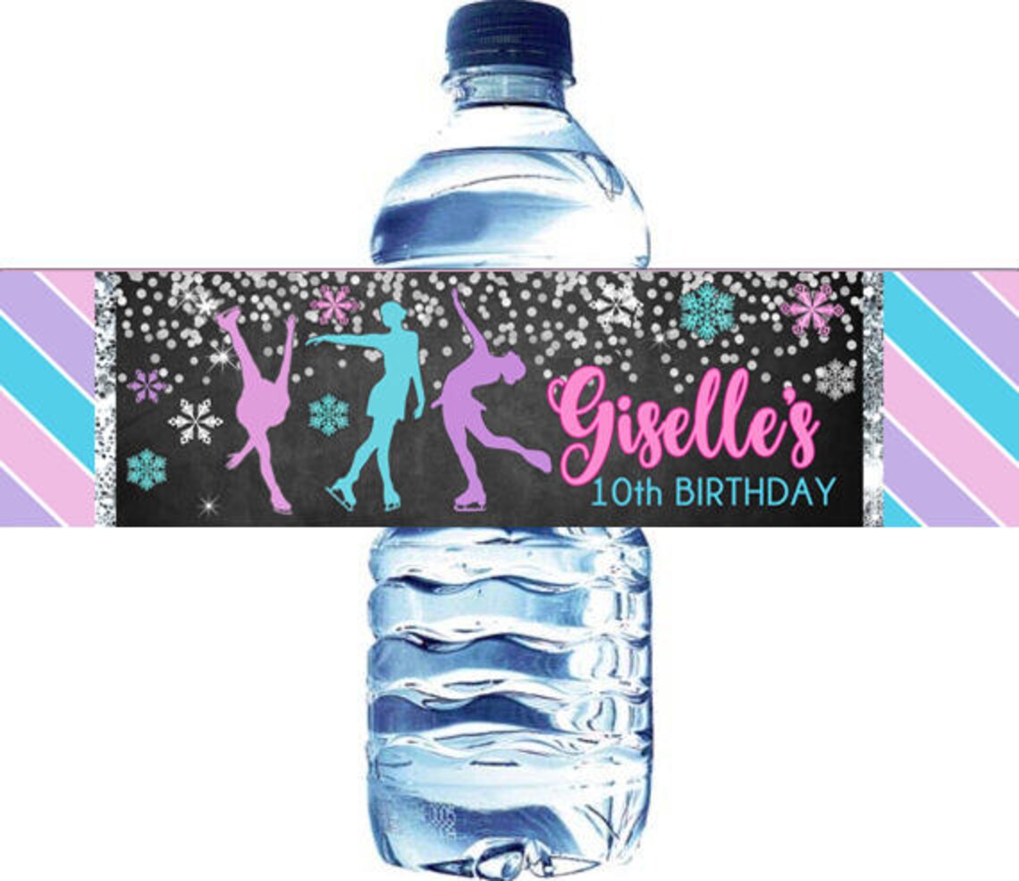 Ice Skating Water Bottle Label Digital File, Ice Skating Water Label ...