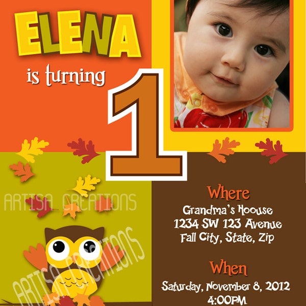 Fall First Birthday Invitation Printable File DIY - Owl First Fall Birthday Invitation DIY - Autumn Birthday Invitation