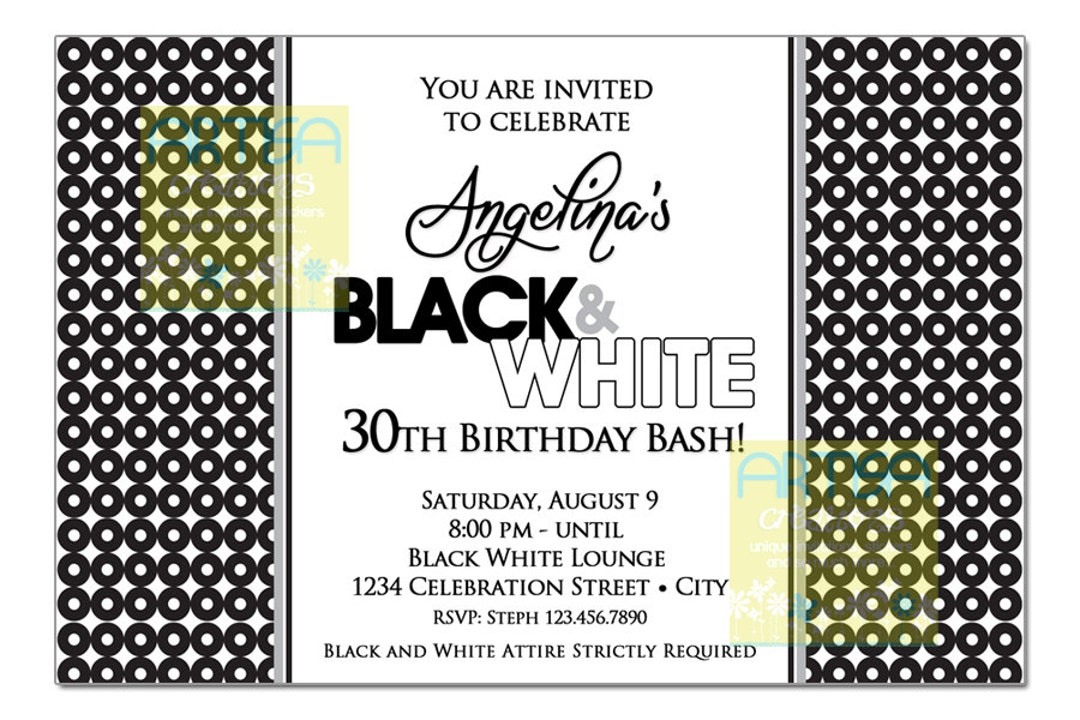 Black and White Party Invitation, Black & White Party Invitation, White ...