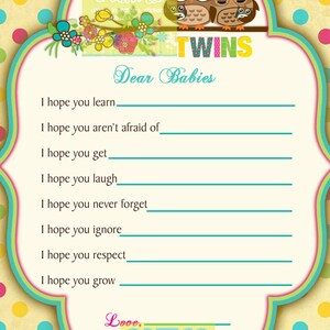Twins Owls Baby Shower Wishes for Baby Card - Owls Baby Shower WIshes for Baby - Twins Owls Baby Shower - Summer Owl Baby Shower Wishes