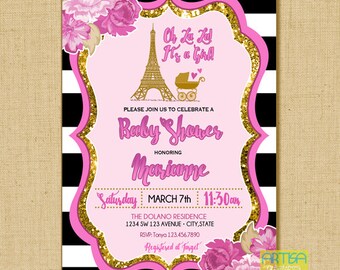 Parijs baby shower uitnodiging, Oh Lala baby shower uitnodiging, Parijs goud glitter baby shower, Parijs brunch baby shower, meisje baby shower Inv