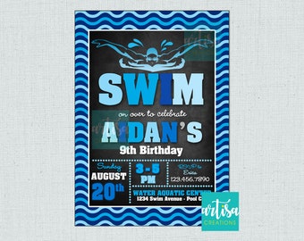 Swim Invitation, swim birthday invitation, simmer birthday invitation, swim party invitation, swimming invitation, swimming pool invitation