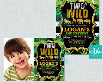 Two wild invitation, safari two wild invitation, jungle two wild invitation, safari 2nd birthday, jungle 2nd birthday, two wild party invite