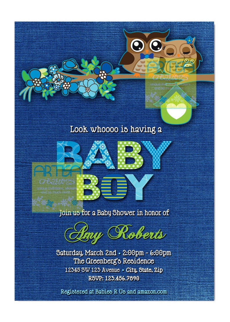 Owl Baby Shower Invitation Owls Baby Boy Shower Invitation Etsy