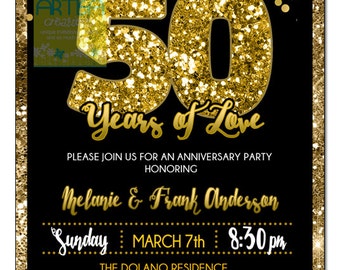 Anniversary Invitation, Wedding Anniversary Invitation, Black Gold Anniversary, Red Gold Anniversary, Green Gold Anniversary, Navy Gold Anni