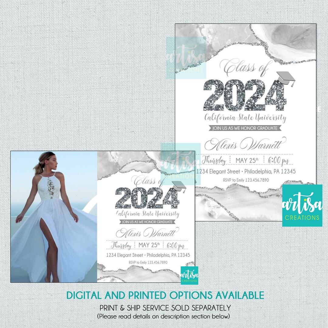 White and Silver Graduation Invitation, All White Graduation Invitation ...