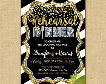 Rehearsal Dinner Invitation, Gold silver rehearsal dinner invitation, modern rehearsal dinner invitation, elegant rehearsal dinner invitatio