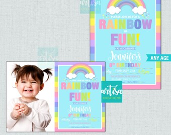 Rainbow Invitation, Pastel Rainbow Birthday Invitation, Over the rainbow invitation, birthday over the rainbow, pastel colors rainbow invite